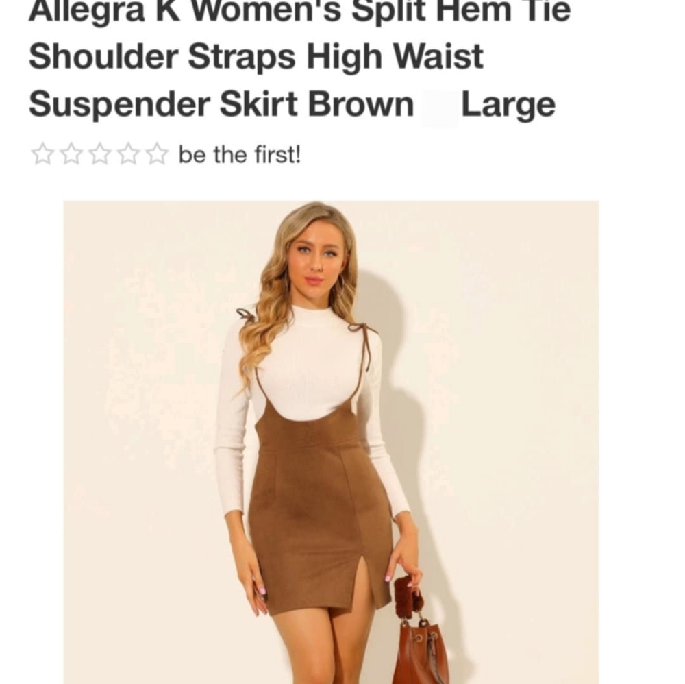 Split hem tie shoulder straps high waisted suspender skirt